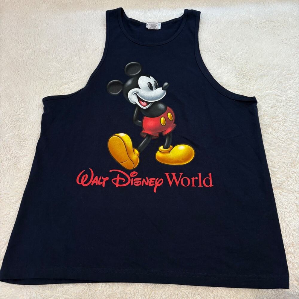 VTG 90s Disney World Graphic Tank Top Navy XL Made in USA Cotton Vacation Resort